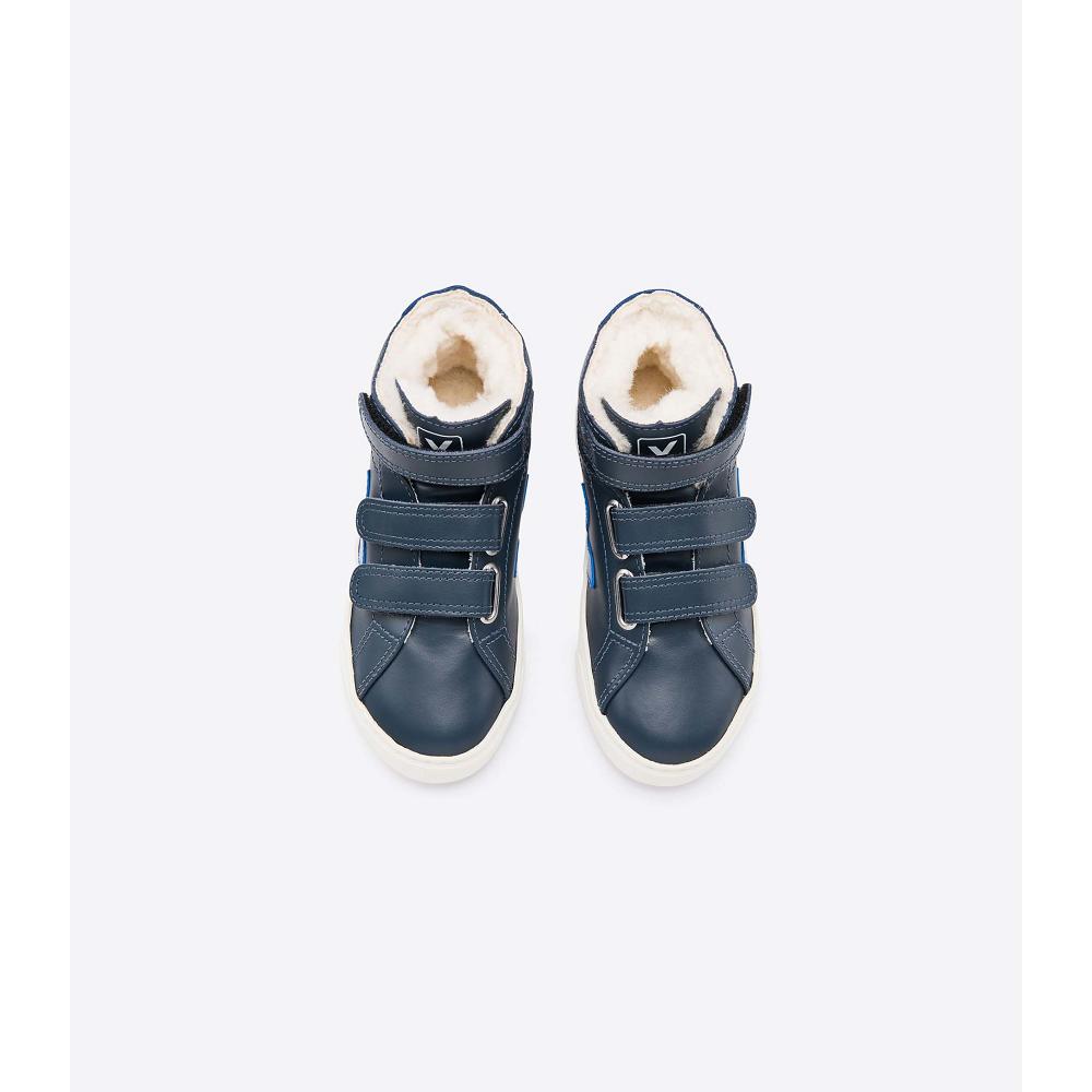 Veja ESPLAR MID FURED LEATHER Hoog Kinderen Blue/Navy | BE 691BEX